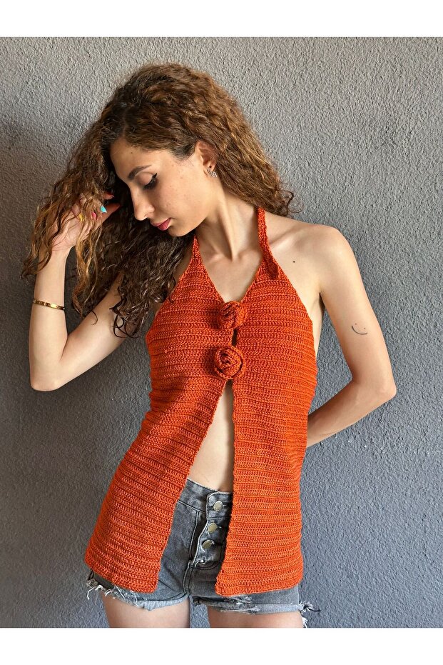 Hand Knitted Flowered Binding Women's Bluz Bustiers