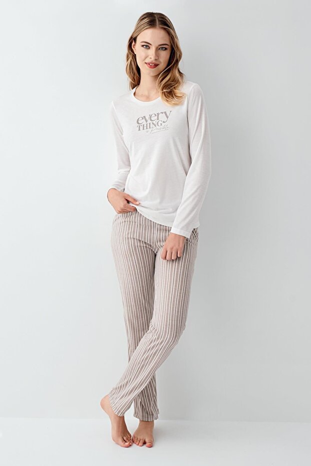 Women's 100% cotton pajama set, long sleeve, pockets, summer Printed