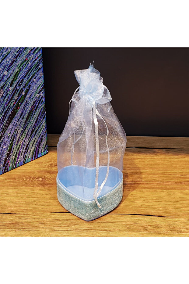 Blue Heart Designed Tulle Pouch - 1