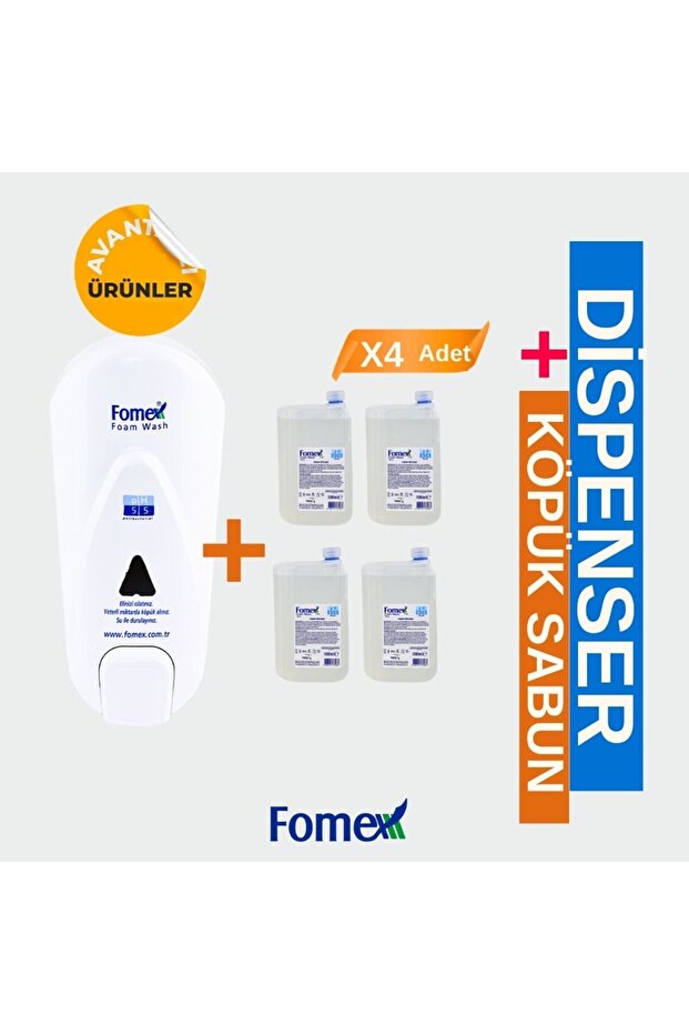F210 Köpük Sabun Aparatı Beyaz 1000 ML +F116 Köpük Sabun 1000 ml Standart 4 Adet - 1