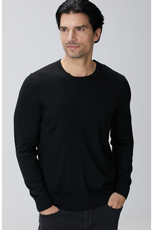 Siyah Yün Karışımlı Triko Kazak - 2