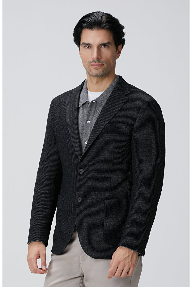 Antrasit Yün Karışımlı Ceket - 4