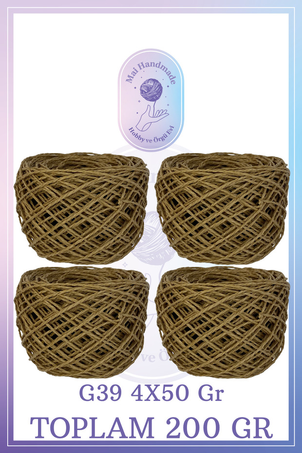 Doğal Kağıt Ip 4X50 gr TOPLAM 200 GR Yaklaşık 180-220 Metre Sarılmış Kağıt Ip Örgü İpi - 1