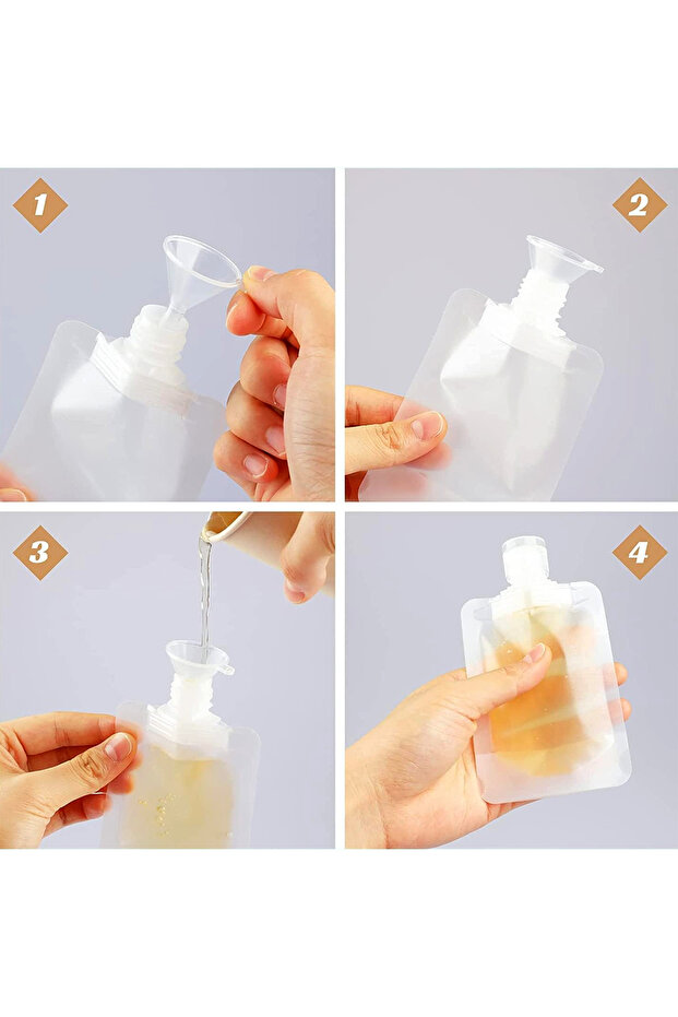Seyahat Tipi 3’lü 100ml Plastik Şişe Seti Şampuan Krem Duş Jeli Losyon Sıvı Sabun Taşıma Şişesi - 6