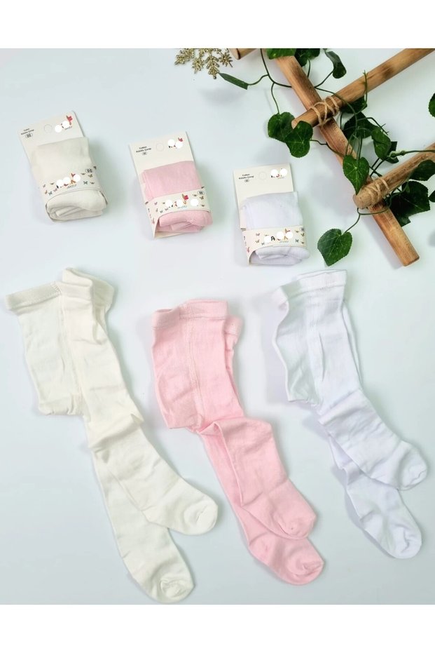 Baby Girl Unprinted Cotton Combed Cotton 3-Pack Baby Pantyhose