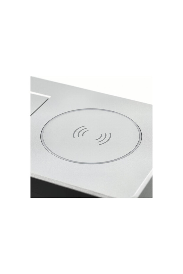 Built-in rectangular socket, 1 schuko socket, 2 USB A, cable 1.5 m, aluminum, wireless charging, - 2