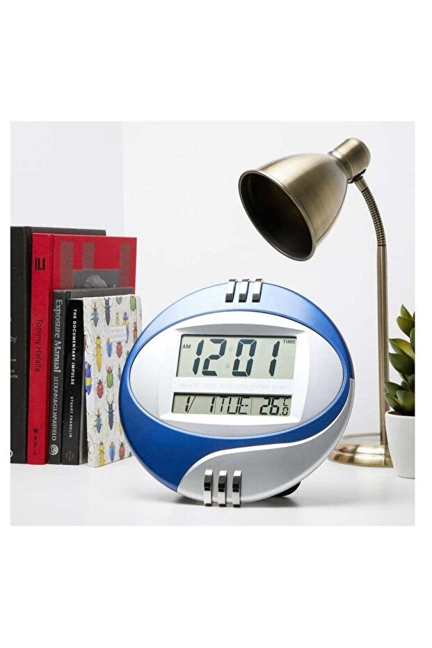 ساعة كش ملك ترايدنت الرقمية متعددة الوظائف للحائط والمكتب، زرقاء اللون، 26 سم - 1