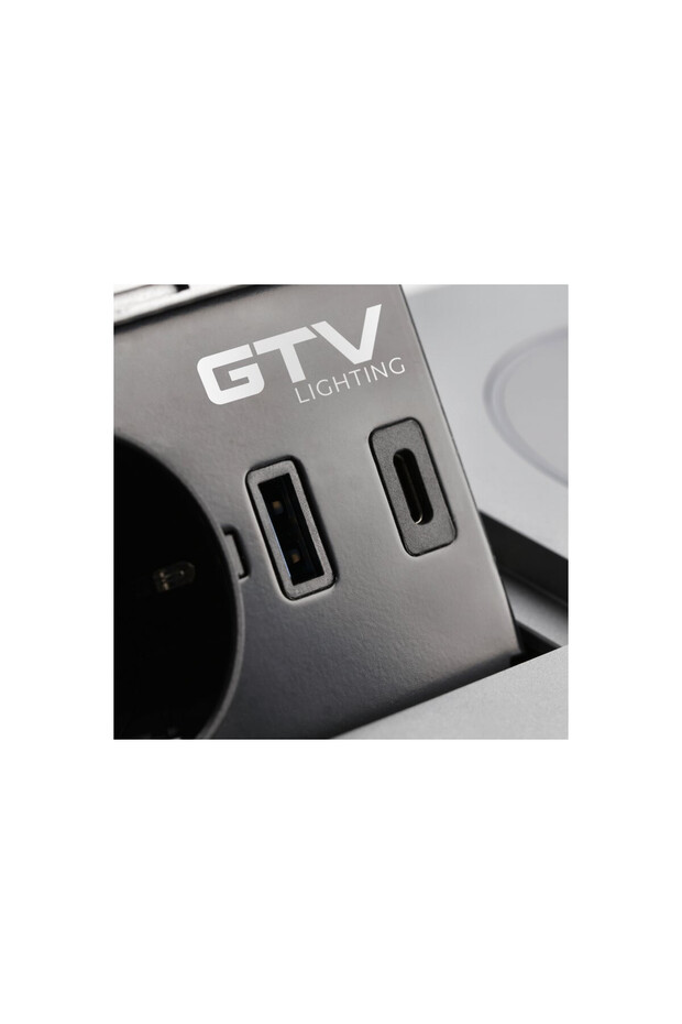 Built-in rectangular socket, 1 schuko socket, 2 USB A, cable 1.5 m, aluminum, wireless charging, - 3