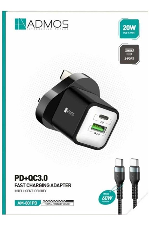 شاحن سريع بقوة 60 واط مع منفذ USB-C بقدرة 20 واط متوافق مع أجهزة متعددة