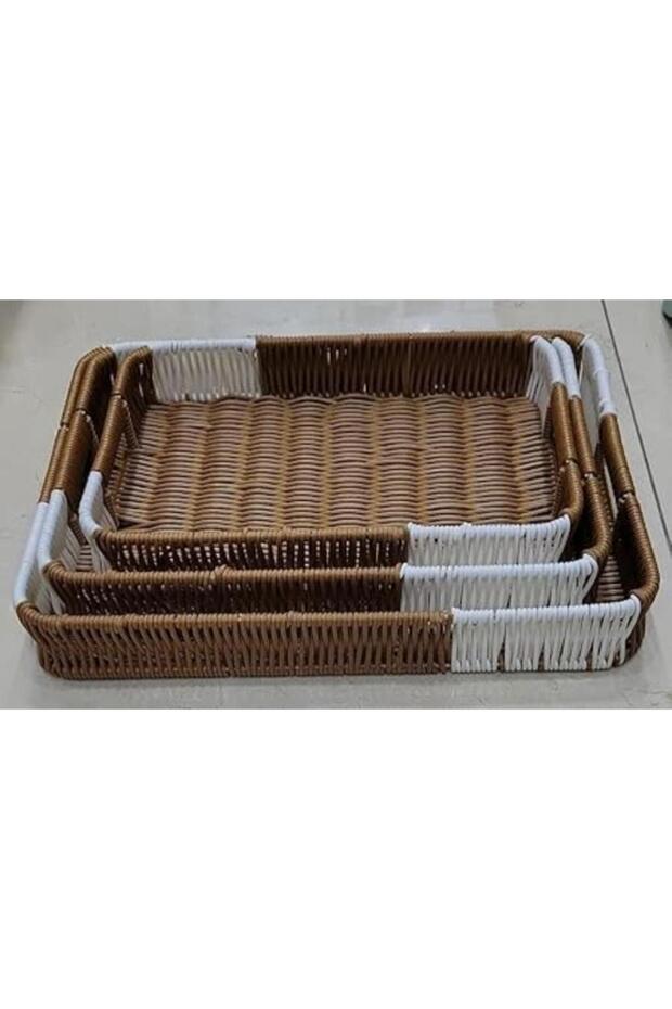 3-Pack Woven Serving Trays with Handles – Rectangular Poly Wicker Baskets for Snacks, Fruit & More