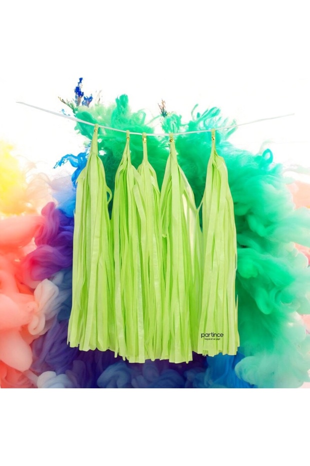 Tassel Decoration Lime Green 5 Pack - DIY Party Ornament 12X41 cm