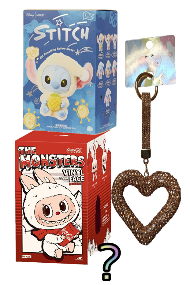 Stitch Koala + Labubu X Coca-cola +kalp Charm  3'lü Set - 1
