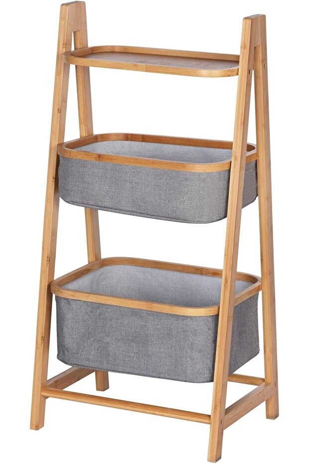 Shelf With Two Baskets, Bamboo, Household And Kitchen Storage, Space Saving Solution,
