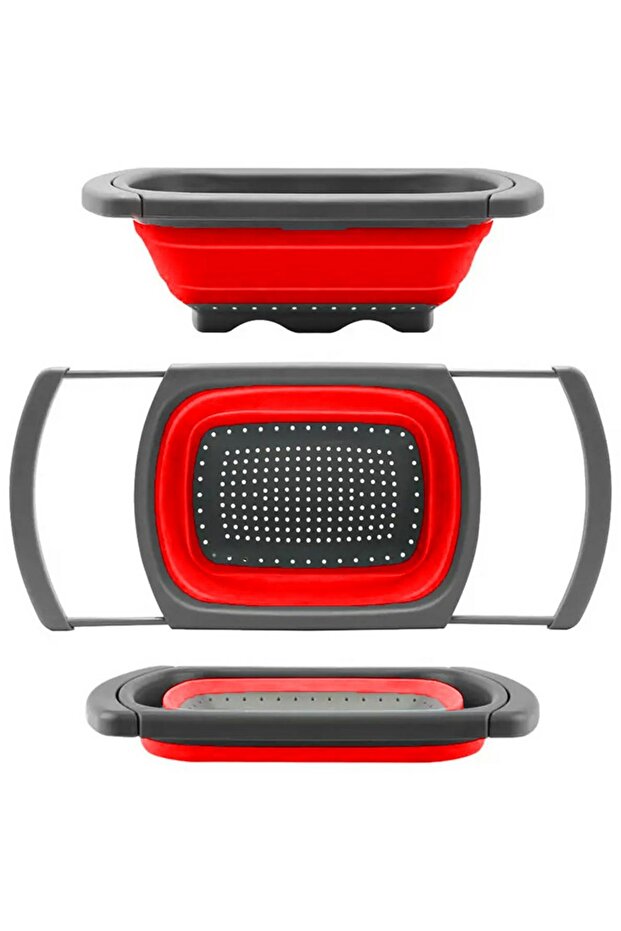 Silicone colander, foldable, extendable 33-60 cm, red - 1