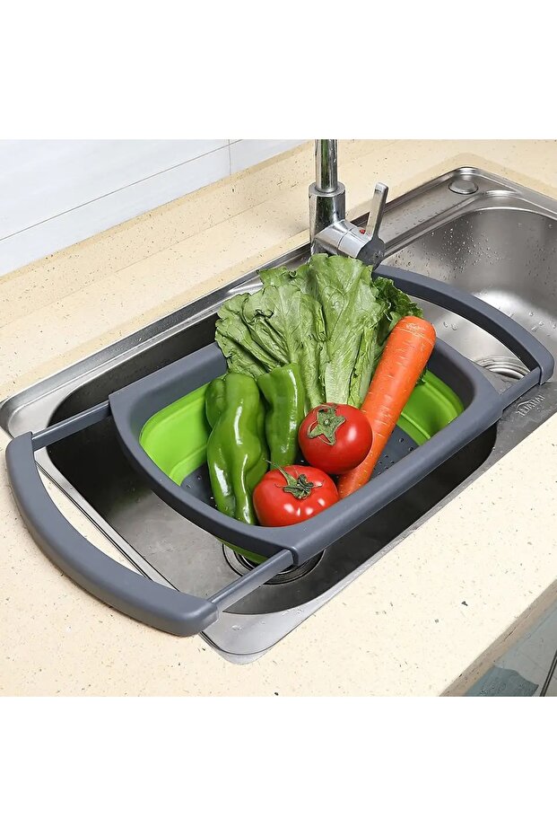 Silicone colander, foldable, extendable 33-60 cm, red - 4