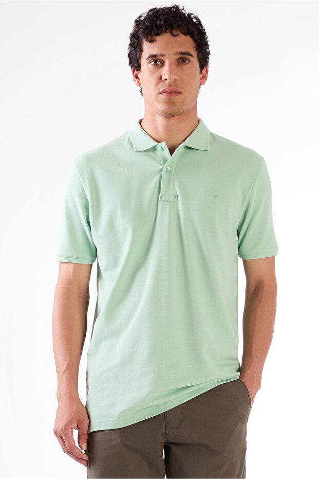 Men's Slim Fit Polo Collar Mint Green T-Shirt