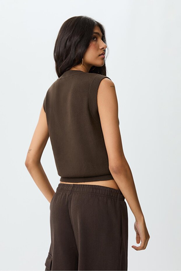 Düğmeli Örgü Yelek - 5