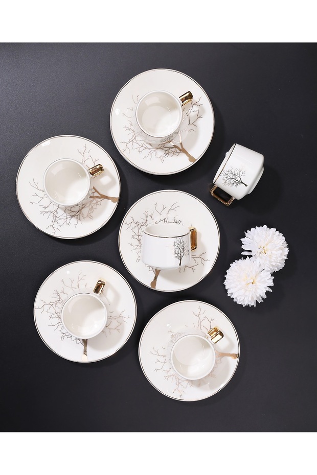 طقم قهوة تركي بورسلين منقوش بالشجرة - 2
