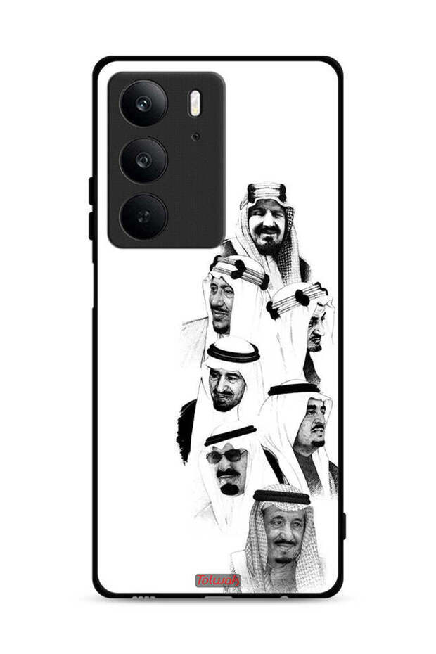 غطاء حماية لهاتف Realme C75 4G برسومات ملوك السعودية باللونين الأبيض والأسود