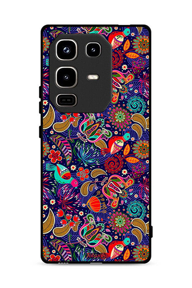 غطاء حماية لهاتف Infinix Note 50 Pro 4G بنقشة طيور وأوراق زهور ملونة