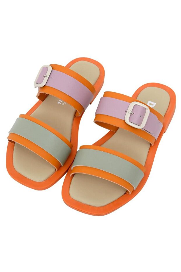 Women's Vegan Leather Orange Slippers - Orange Sunny Design