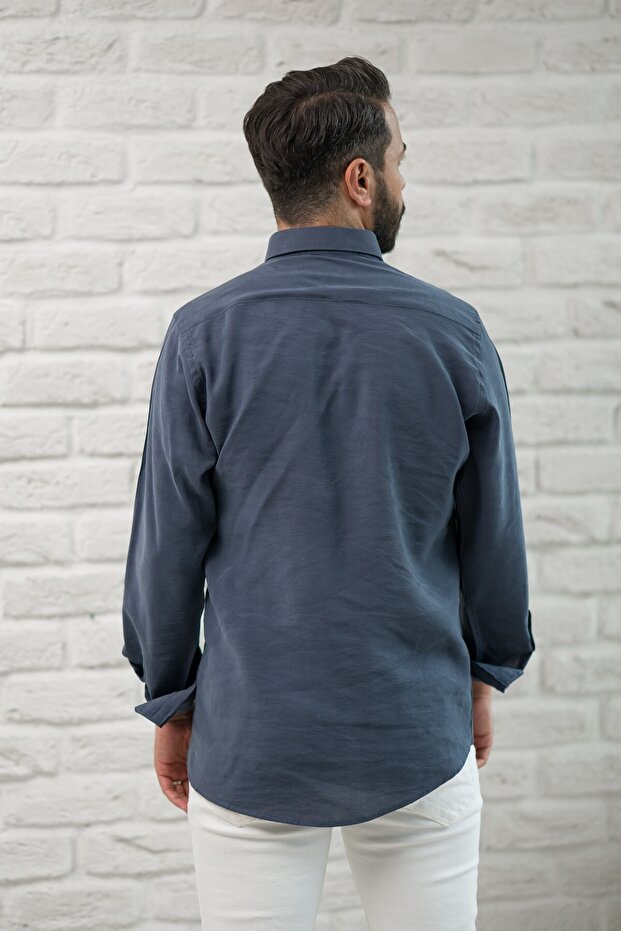 Regular Fit Yaka Düğmeli Yazlık Modal Kumaş Erkek Gömlek - 8