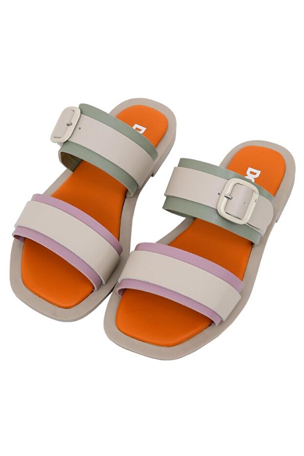 Women's Vegan Leather Beige Slippers - Beige Sunny Design