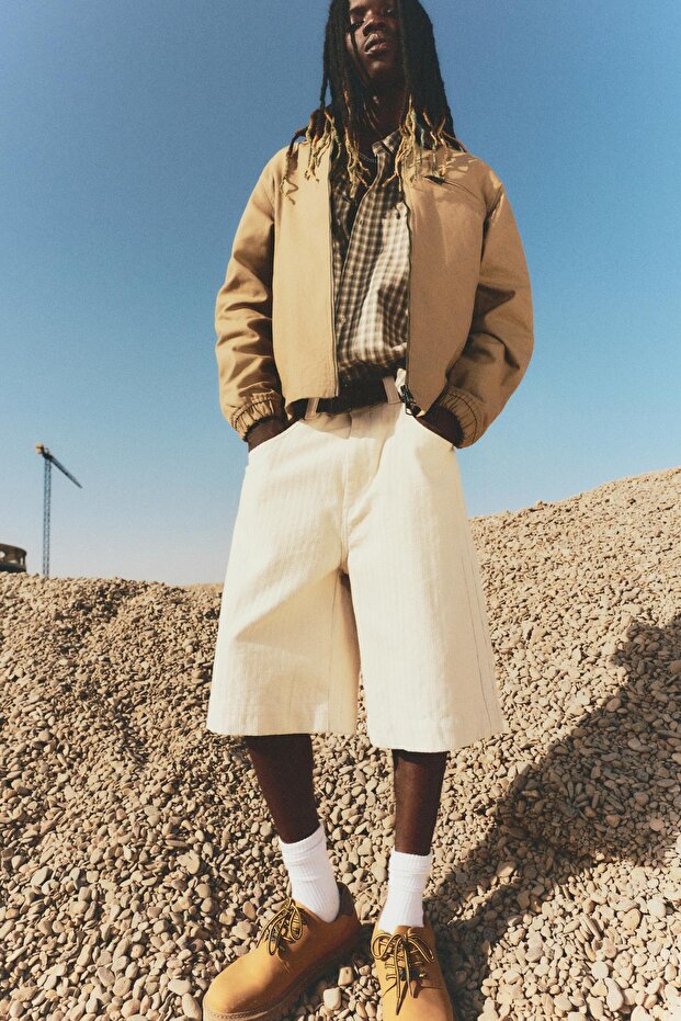 Çizgili denim bermuda şort - 1