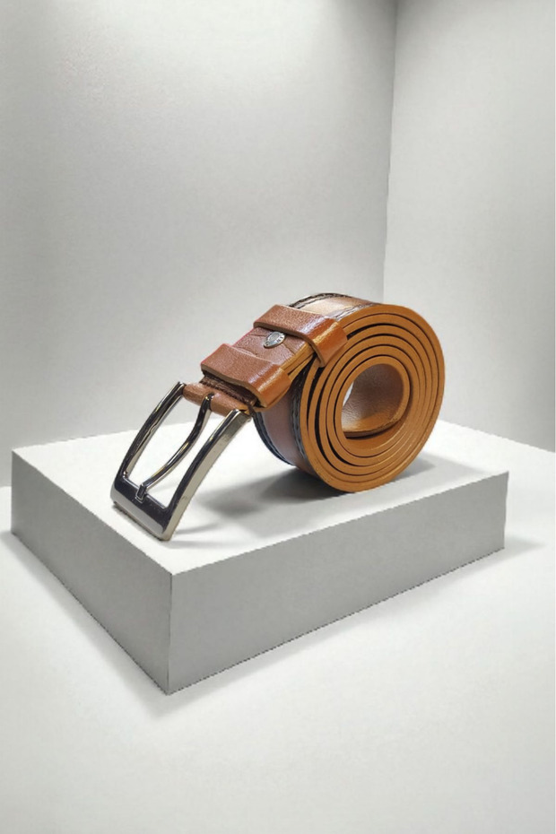 2408 - 100% Genuine Leather 4 cm Edge-Stitched Blackened Brown Men's Belt