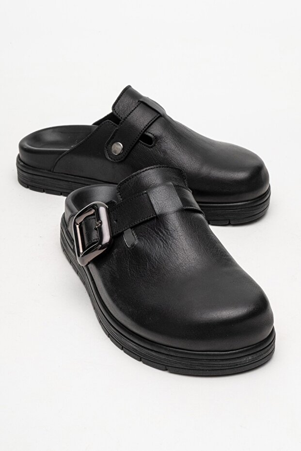 Elnad Women's Genuine Leather Slippers Black