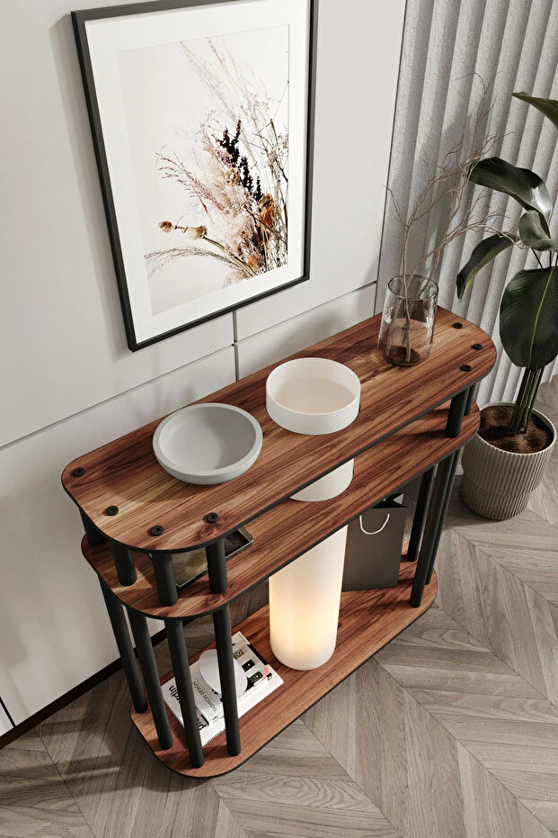 Cruise Dresuar Dekoratif Raflı Lambader Ceviz, 1. Sınıf MDF ve PVC Başlık - 3