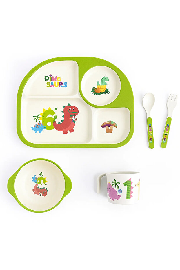5 Piece Dinosaurs Bamboo Tableware Set