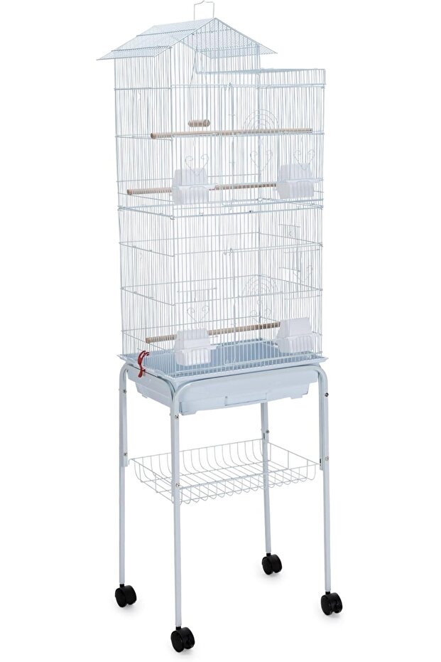 Roof Top Large Bird cage with Rolling Stand for Cockatiel Sun Conure Parakeet(White)