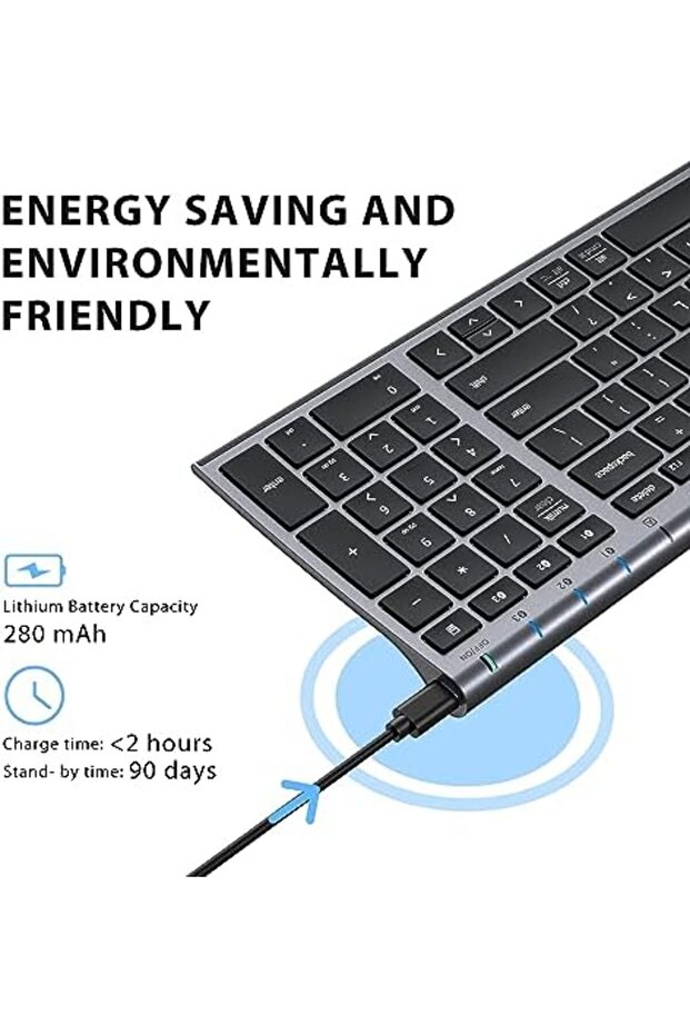 BK10 Bluetooth Keyboard - Universal Wireless & Rechargeable Ultra-Slim with Number Pad, Ergo - 5