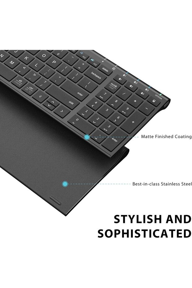 BK10 Bluetooth Keyboard - Universal Wireless & Rechargeable Ultra-Slim with Number Pad, Ergo - 5