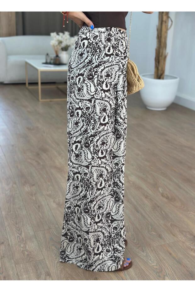 بنطلون منقوش بخصر مطاطي - بني - 2