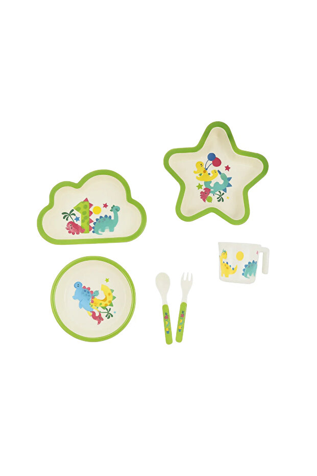 6 Piece Star and Cloud Dino Bamboo Tableware Set