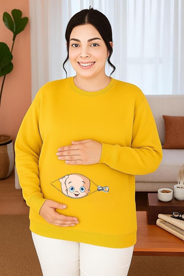 BASKILI HAMİLE SWEATSHIRT - 1