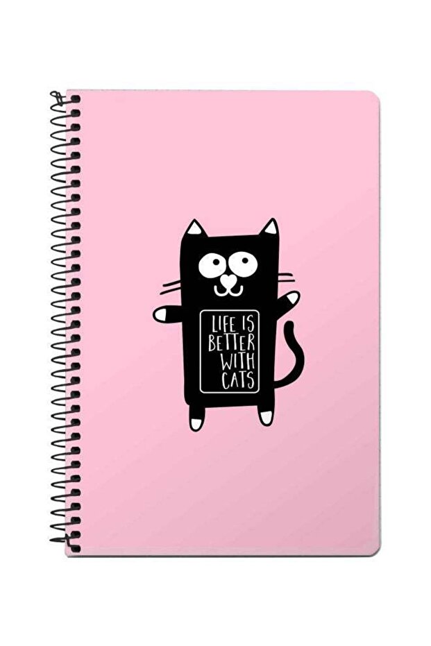 A5 Life Is Better With Cats Printed Spiral Bound Notebook Pink/Black/White