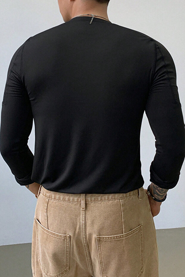 Ανδρικό μαύρο μακρυμάνικο μπλουζάκι Basic - 6