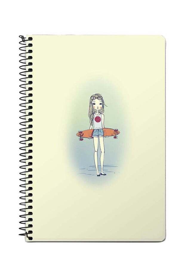 Skater Girl A5 Spiral Notebook Beige/Blue