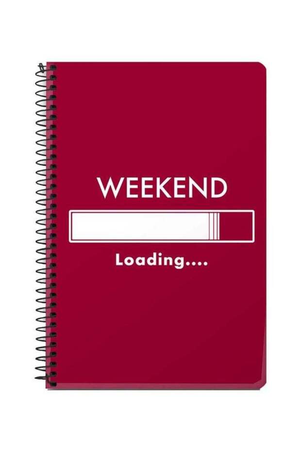 دفتر ملاحظات A5 مطبوع عليه عبارة Weekend Loading، ذو غلاف حلزوني، أحمر/أبيض - 1
