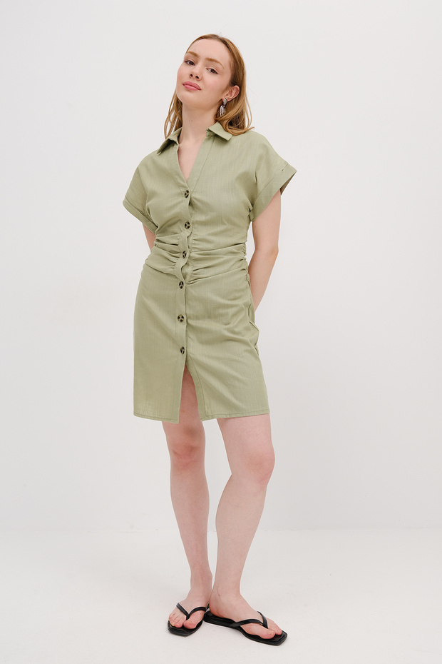 فستان بأزرار من مزيج الكتان E17463 - 1