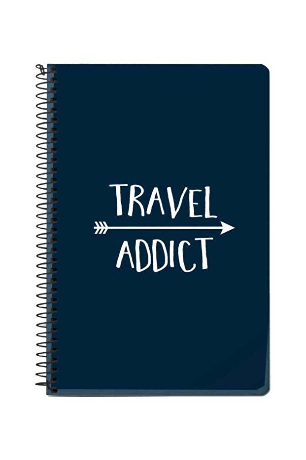 Travel Addict Printed A5 Spiral Notebook Blue/White