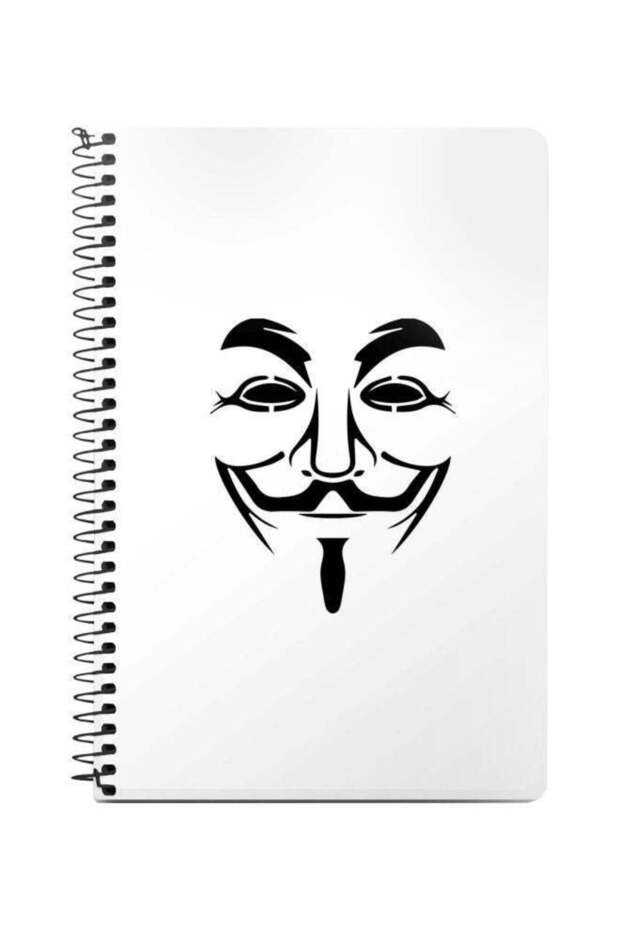 A5 Vendetta Mask Printed Spiral Bound Notebook White/Black