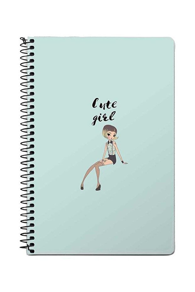 Shy Cute Girl A5 Spiral Notebook Blue/Black