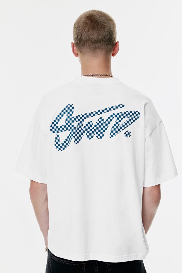 STWD logolu kareli t-shirt - 3