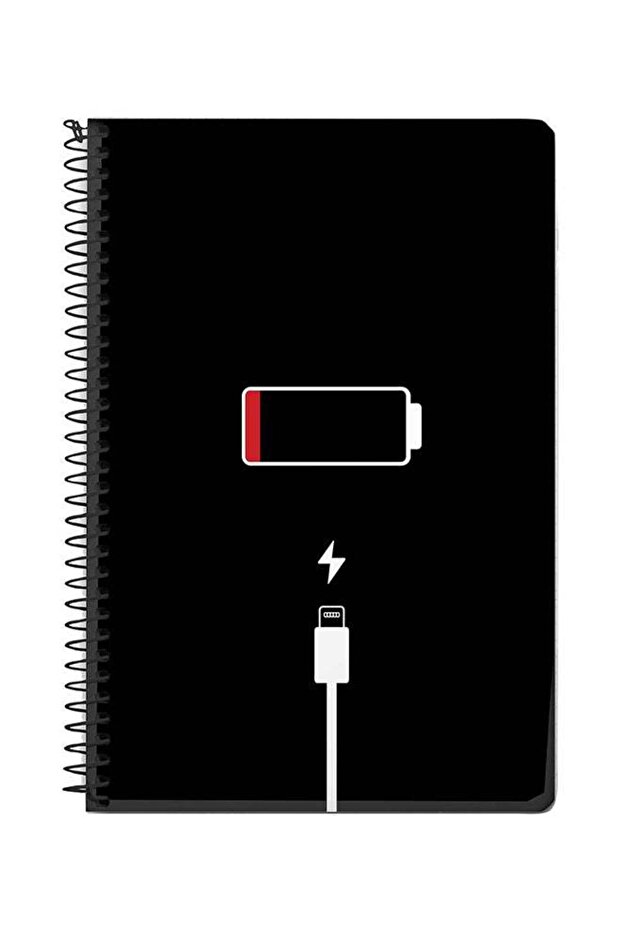دفتر ملاحظات حلزوني A5 فارغ البطارية باللونين الأبيض والأسود - 1