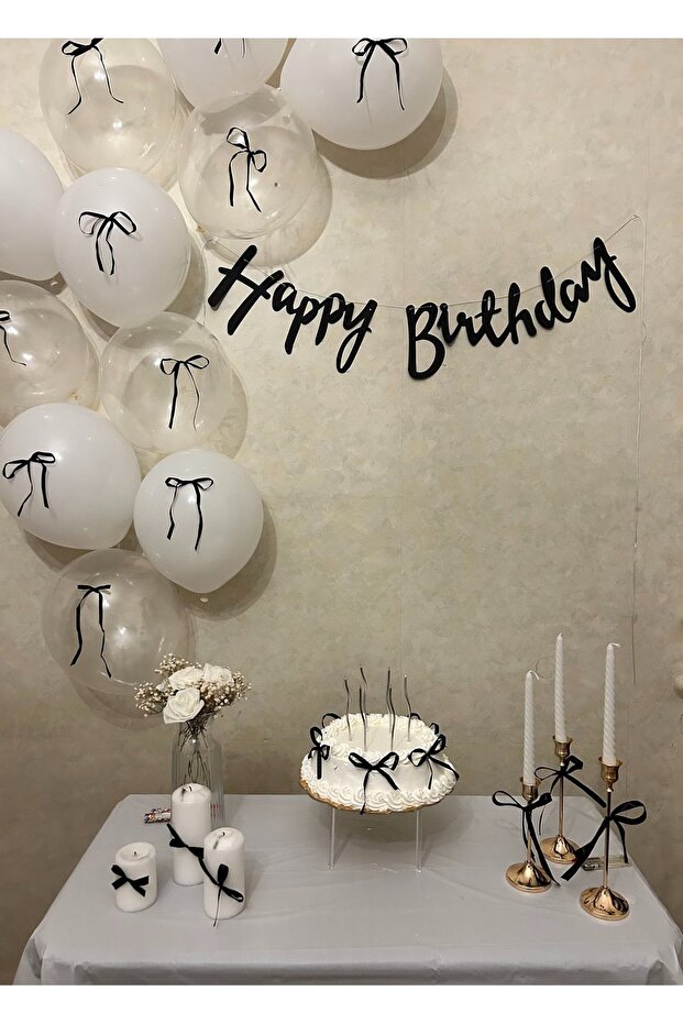 Birthday Ornament Happy Brthday with Black Ribbon