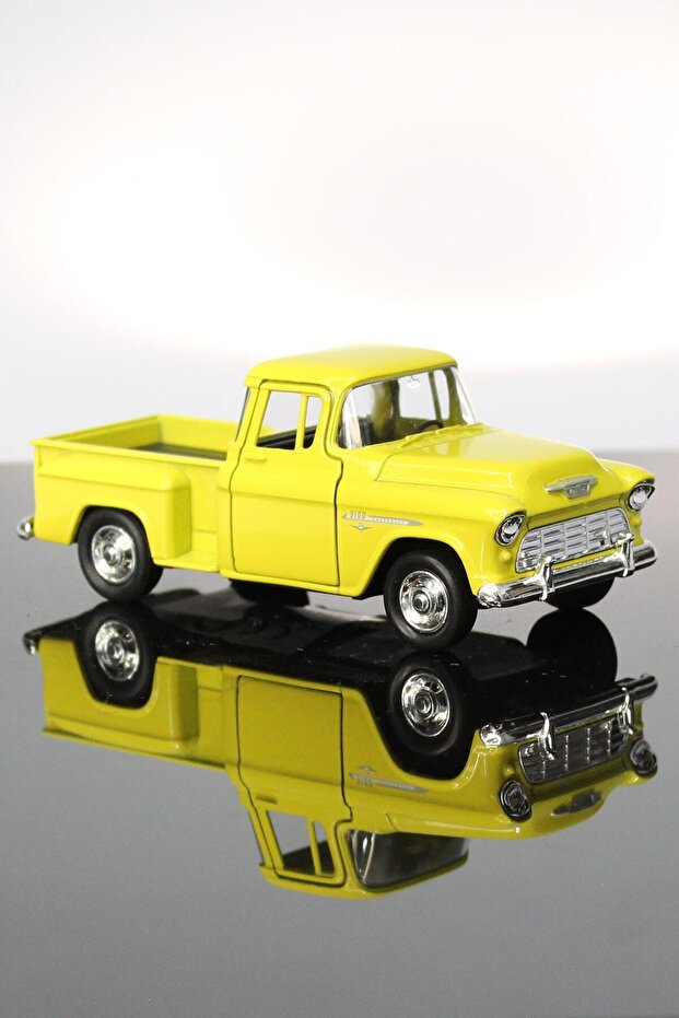 1955 Chevrolet Stepside Yellow Pickup Truck Pull Drop Metal Model Toy Car 12 cm